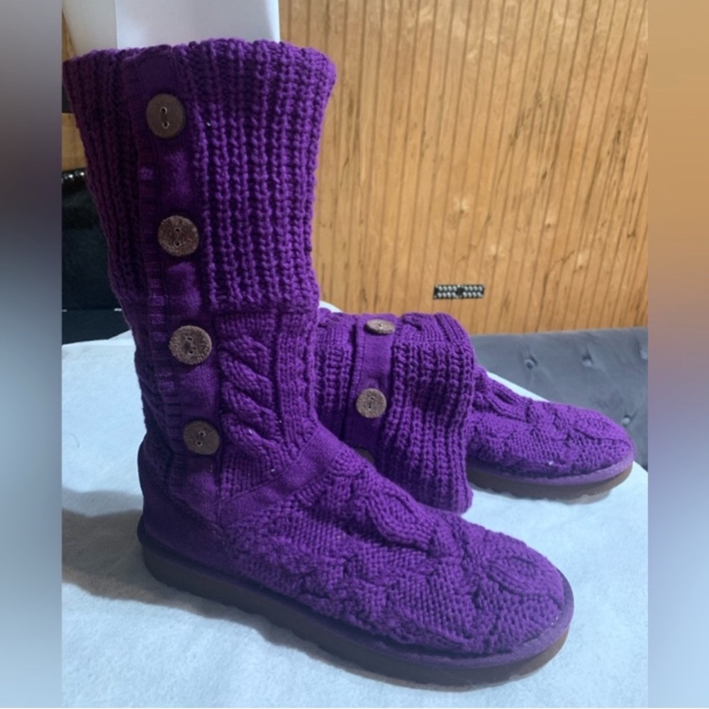 UGG Purple Knit Fold Over Button Boots